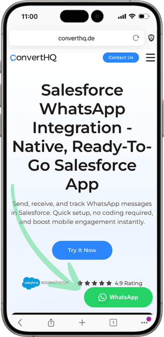 WhatsApp button placed on website